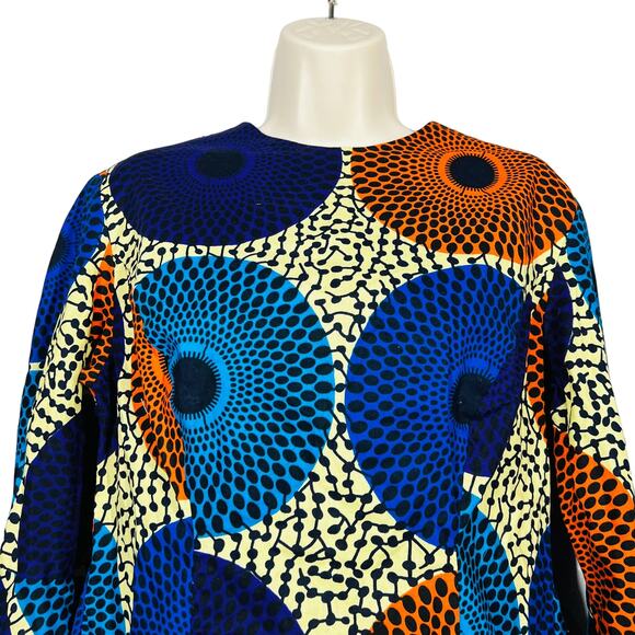 Handmade Mid Mod Peasant Top High Neck Print Bell Sleeve - L - Picture 2 of 7